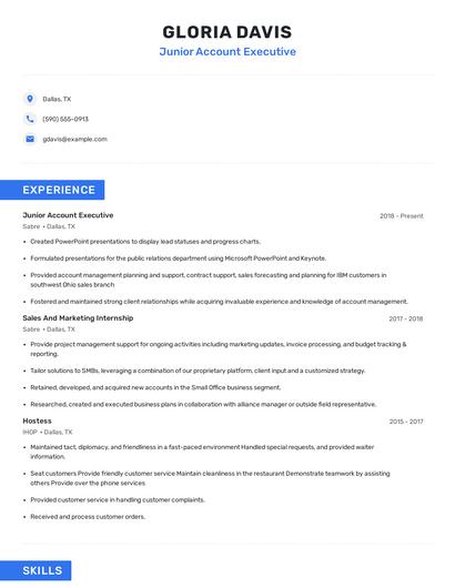 Junior Account Executive Resume