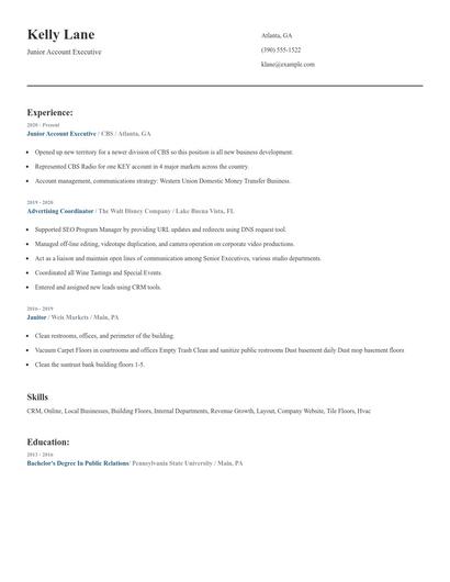 Junior Account Executive Resume