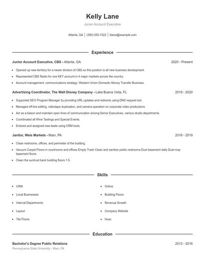 Junior Account Executive Resume