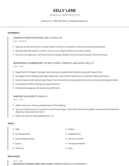 Junior Account Executive Resume