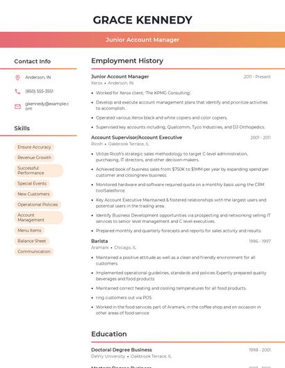 Junior Account Manager Resume