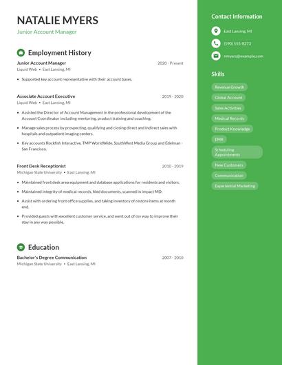 Junior Account Manager Resume
