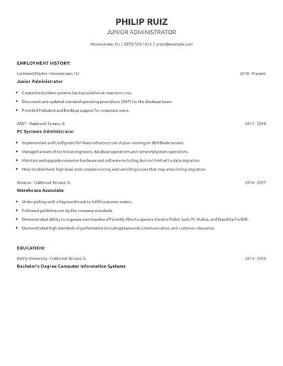 Junior Administrator Resume