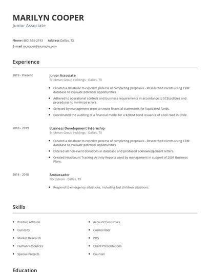 Junior Associate Resume