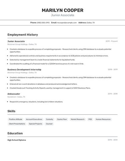 Junior Associate Resume