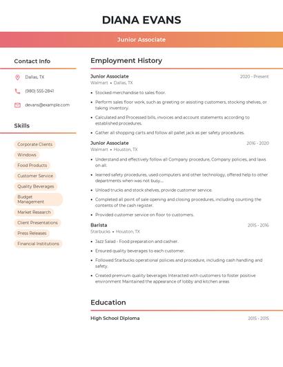 Junior Associate Resume