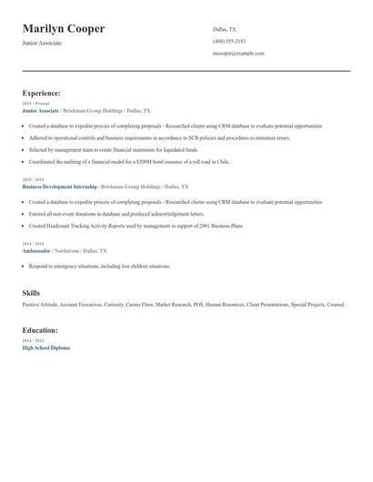 Junior Associate Resume