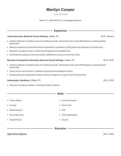 Junior Associate Resume