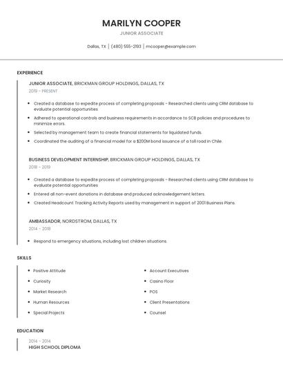 Junior Associate Resume