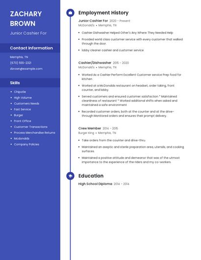 Junior Cashier For Resume
