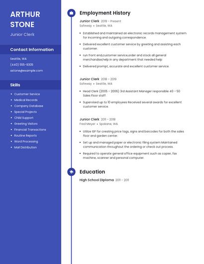 Junior Clerk Resume