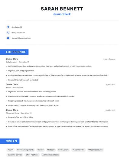 Junior Clerk Resume