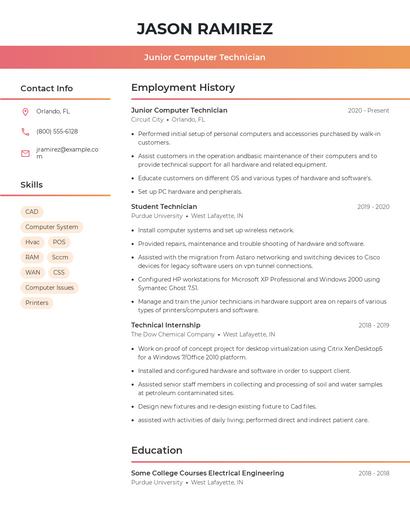 Junior Computer Technician Resume