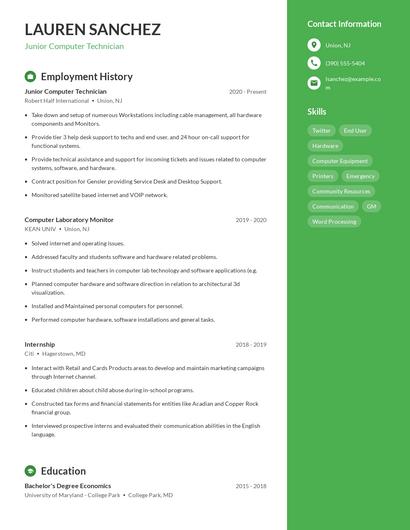 Junior Computer Technician Resume