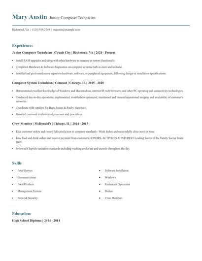 Junior Computer Technician Resume