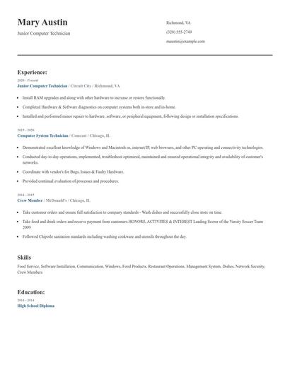 Junior Computer Technician Resume