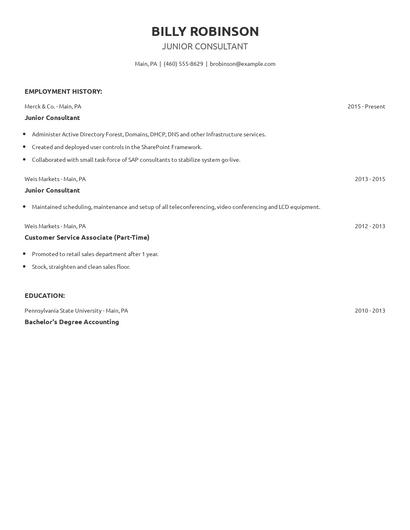 Junior Consultant Resume