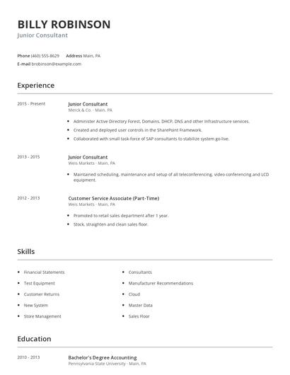 Junior Consultant Resume