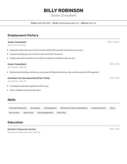Junior Consultant Resume
