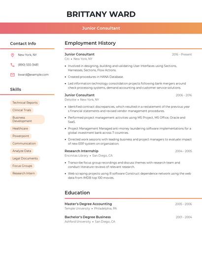 Junior Consultant Resume