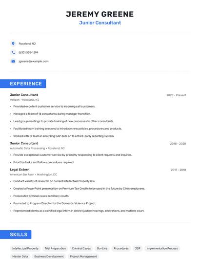 Junior Consultant Resume