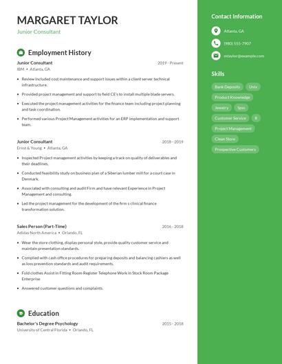 Junior Consultant Resume