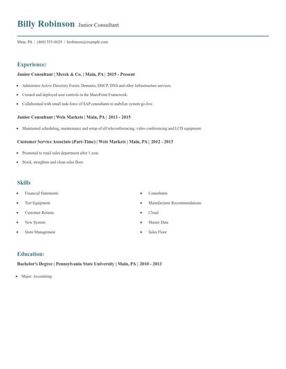 Junior Consultant Resume