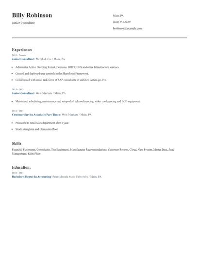 Junior Consultant Resume