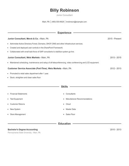 Junior Consultant Resume