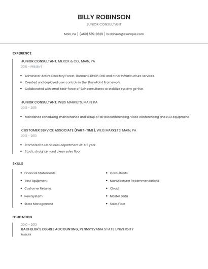 Junior Consultant Resume