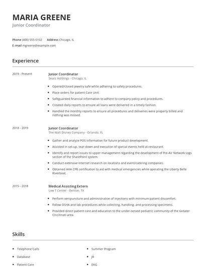 Junior Coordinator Resume