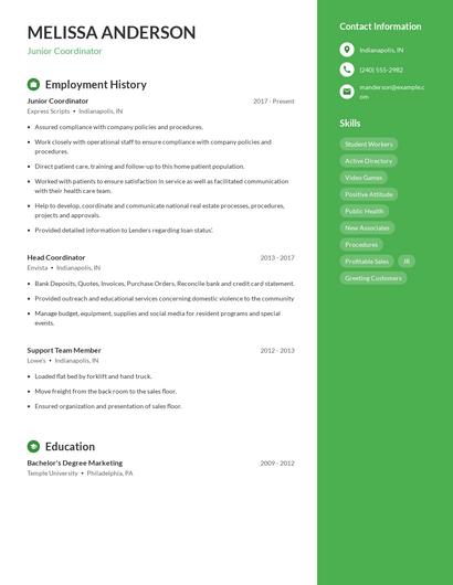 Junior Coordinator Resume
