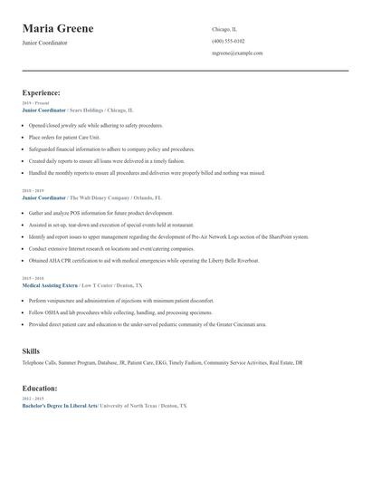 Junior Coordinator Resume