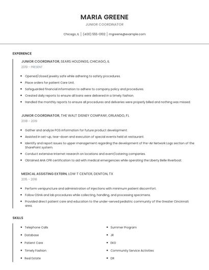 Junior Coordinator Resume