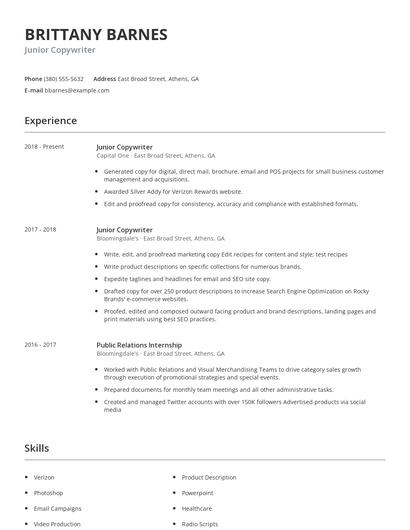 Junior Copywriter Resume