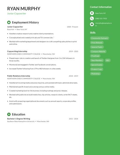 Junior Copywriter Resume