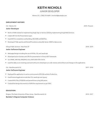 Junior Developer Resume