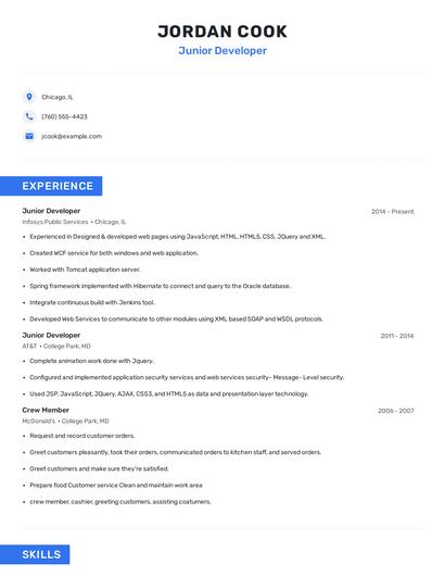 Junior Developer Resume