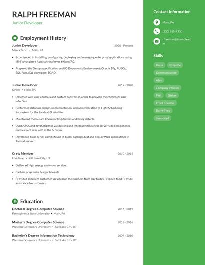 Junior Developer Resume