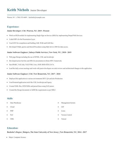 Junior Developer Resume