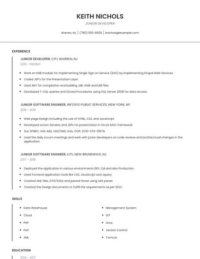 Junior Developer Resume