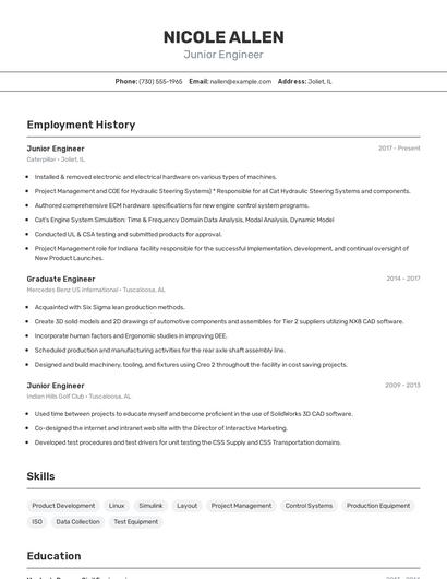 Junior Engineer Resume