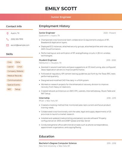 Junior Engineer Resume