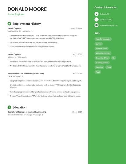 Junior Engineer Resume