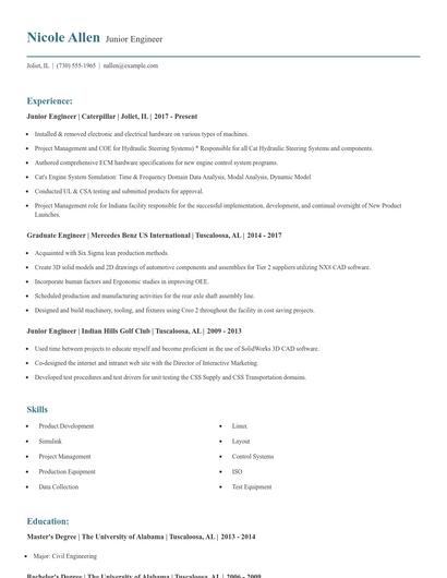 Junior Engineer Resume