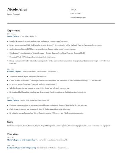 Junior Engineer Resume