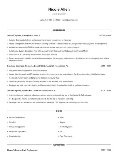 Junior Engineer Resume