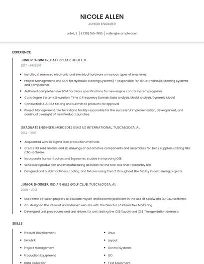 Junior Engineer Resume