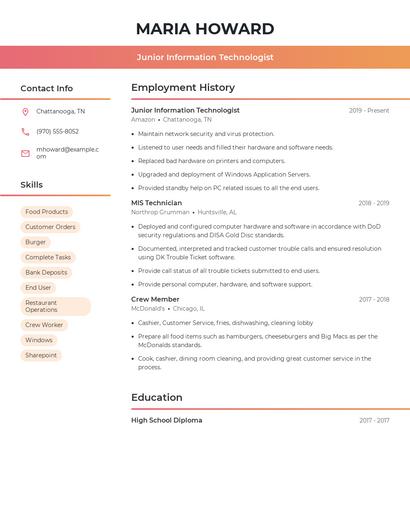 Junior Information Technologist Resume