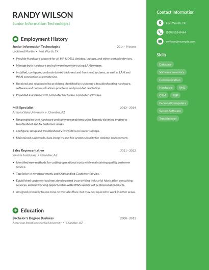 Junior Information Technologist Resume